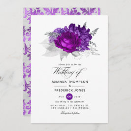 Convite Casamento Floral Real Roxo e Prata