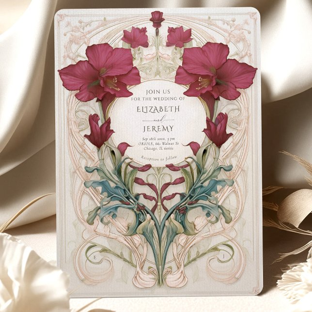 Convite Casamento Floral Real Vitoriano Burgundy (Criador carregado)
