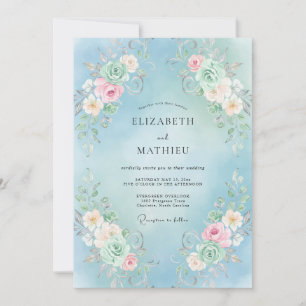 Convite Casamento Floral Redemoinho Azul Céu