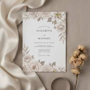 Convite Casamento Floral Refinado Champanhe