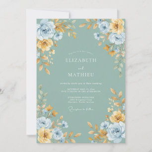 Convite Casamento Floral Refinado em Verde Sage