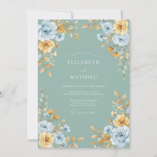 Convite Casamento Floral Refinado em Verde Sage (Frente)