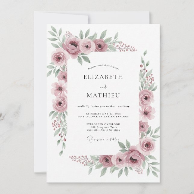 Convite Casamento Floral Refinado Malva (Frente)