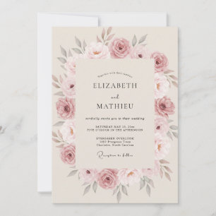 Convite Casamento Floral Refinado Rosa Empoeirado