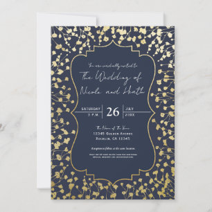 Convite Casamento Floral Respiro de Bebê Dourado Rústico A