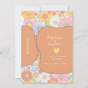 Convite Casamento Floral Retro Anos 70 Pastel Groovy