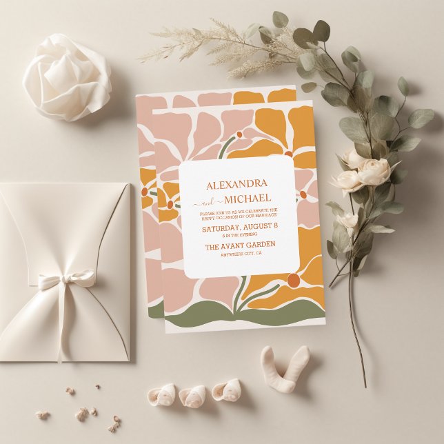 Convite Casamento Floral Retro Boho Chic (Criador carregado)