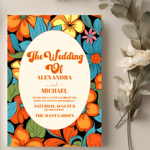 Convite Casamento Floral Retro Boho dos Anos 70