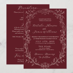 Convite Casamento Floral Retro Borgonha Old Money Tudo Em