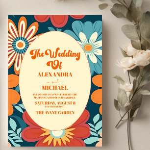 Convite Casamento Floral Retro dos Anos Setenta