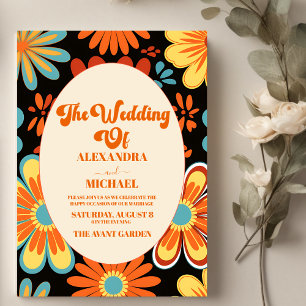 Convite Casamento Floral Retro Groovy 