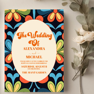 Convite Casamento Floral Retro Groovy