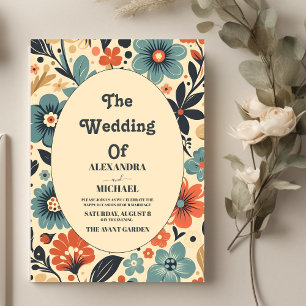 Convite Casamento Floral Retro Groovy Vintage
