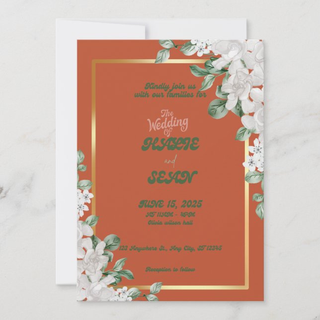 Convite Casamento Floral Retro Terracata (Frente)