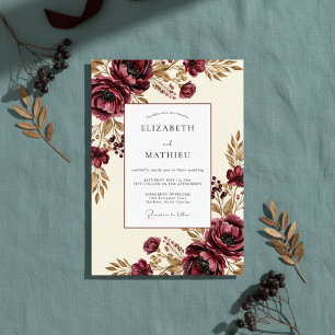 Convite Casamento Floral Rico em Borgonha