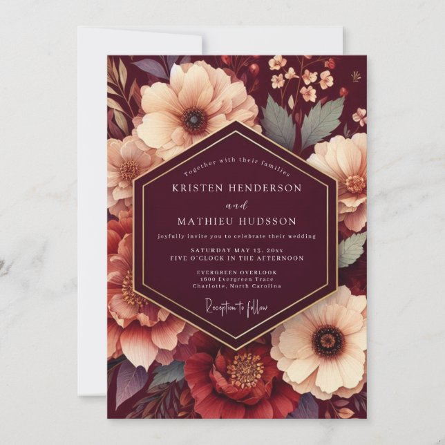 Convite Casamento Floral Rico Marrom (Frente)