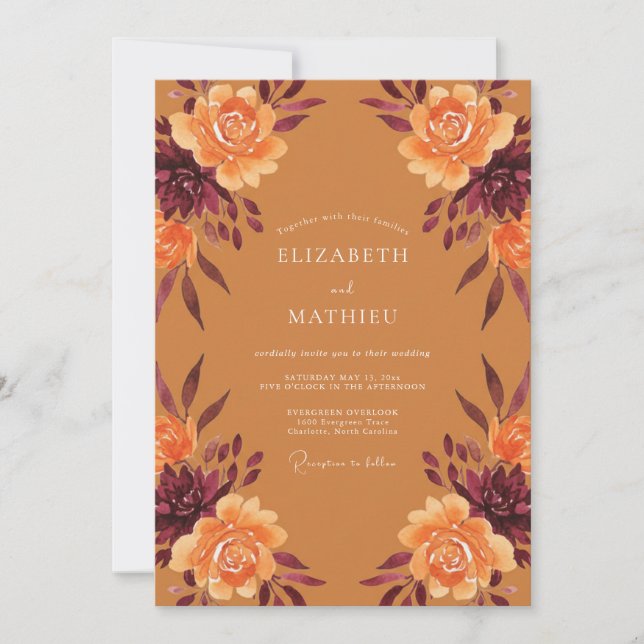 Convite Casamento Floral Romance Âmbar Moody (Frente)