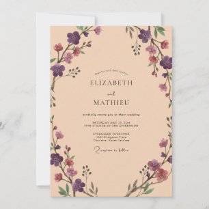 Convite Casamento Floral Romance Ameixa Pêssego