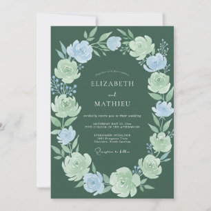 Convite Casamento Floral Romance Azul Claro Salvia