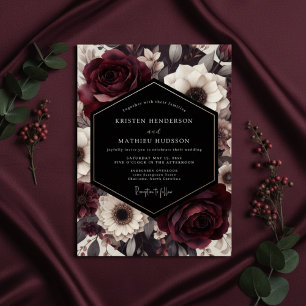 Convite Casamento Floral Romance Burgundy Bloom
