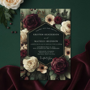Convite Casamento Floral Romance Burgundy Profundo