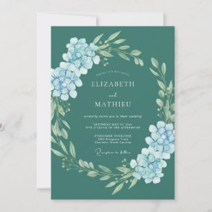 Convite Casamento Floral Romance com Hortênsia Azul