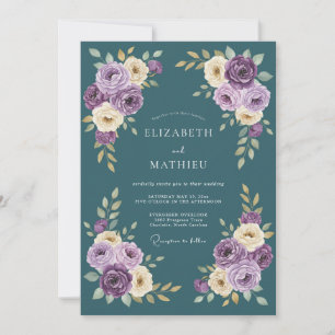 Convite Casamento Floral Romance de Ámbar Azul