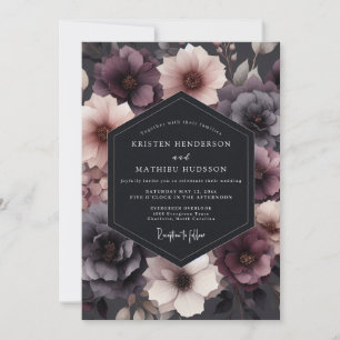 Convite Casamento Floral Romance de Ameixa Profunda