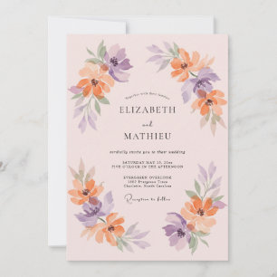 Convite Casamento Floral Romance de Lavanda e Pêssego