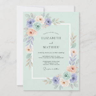 Convite Casamento Floral Romance de Rosa Azul e Pêssego