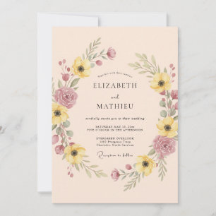Convite Casamento Floral Romance em Tom de Pêssego Pálido