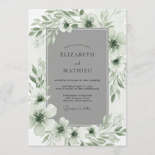 Convite Casamento Floral Romance em Verde Salvia