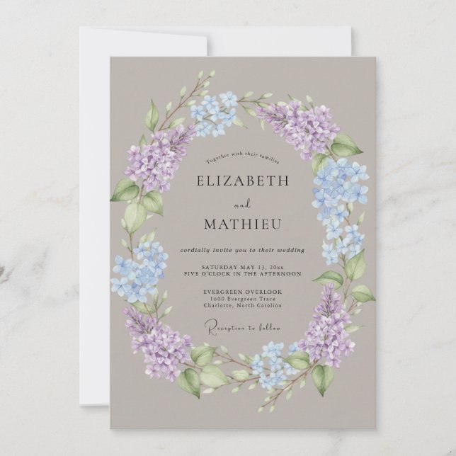Convite Casamento Floral Romance Hortênsia Roxo (Frente)