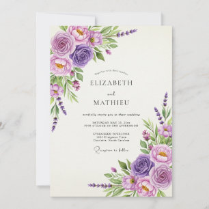 Convite Casamento Floral Romance Lavanda Rosa