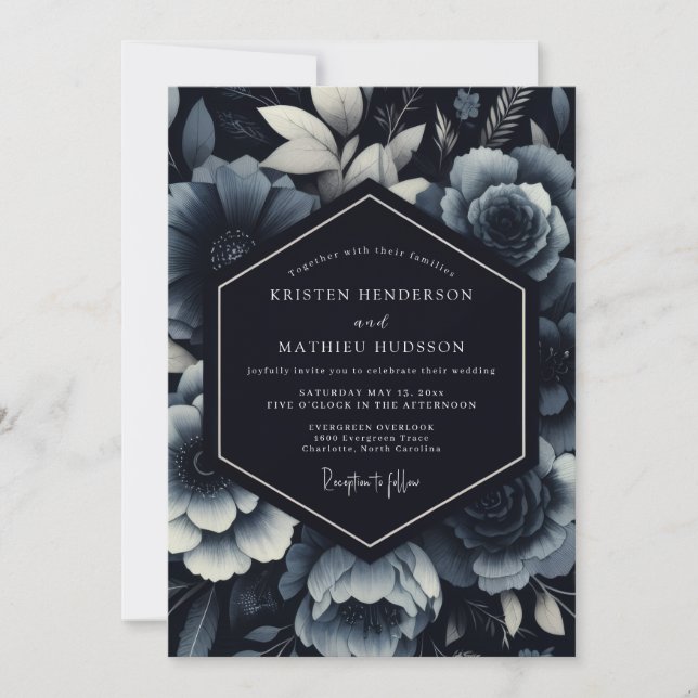 Convite Casamento Floral Romance Naval (Frente)