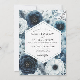 Convite Casamento Floral Romance Naval Profundo