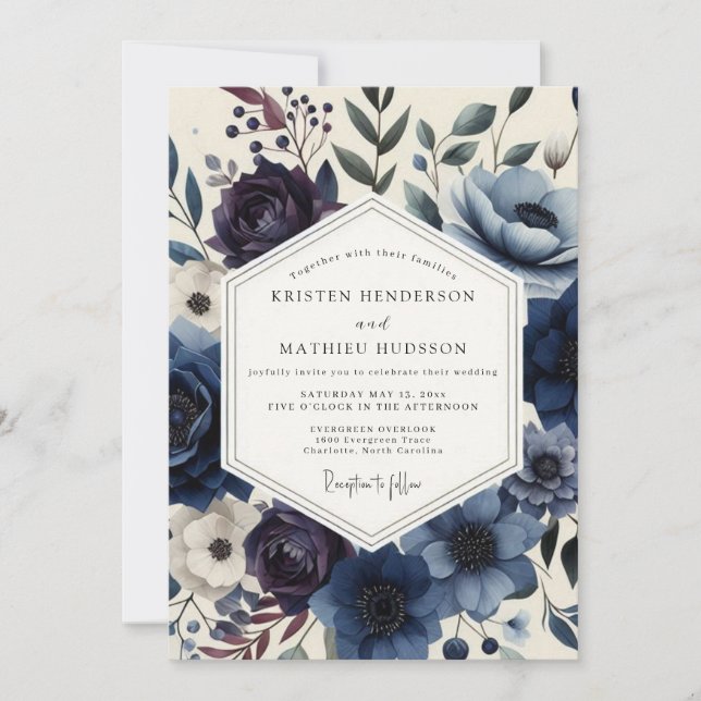 Convite Casamento Floral Romance Naval Temperamental (Frente)
