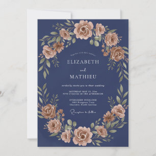 Convite Casamento Floral Romance Navy Ferrugem