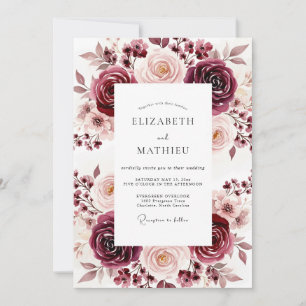 Convite Casamento Floral Romance Rosa Borgonha