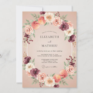 Convite Casamento Floral Romance Rosa Burgundy
