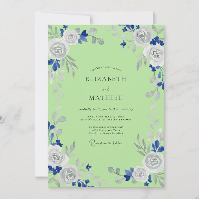 Convite Casamento Floral Romance Verde Lima (Frente)