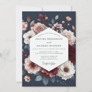Convite Casamento Floral Romance Vermelho Intenso
