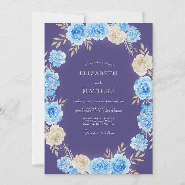 Convite Casamento Floral Romance Violeta Profundo (Frente)