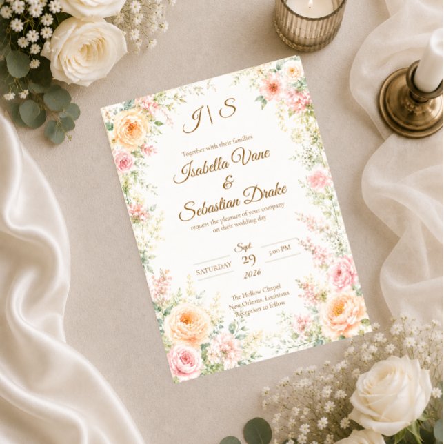 Convite Casamento Floral Romântico (Criador carregado)