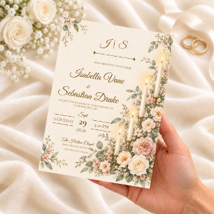 Convite Casamento Floral Romântico à Luz de Velas