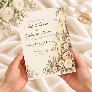 Convite Casamento Floral Romântico à Luz de Velas