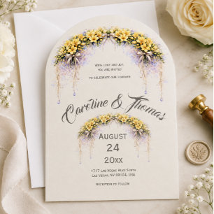 Convite Casamento Floral Romântico Amarelo Canário de Free