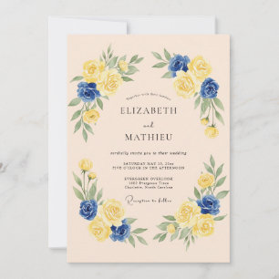 Convite Casamento Floral Romântico Amarelo Marinho