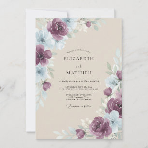 Convite Casamento Floral Romântico Ameixa