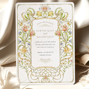 Convite Casamento Floral Romântico Art Nouveau